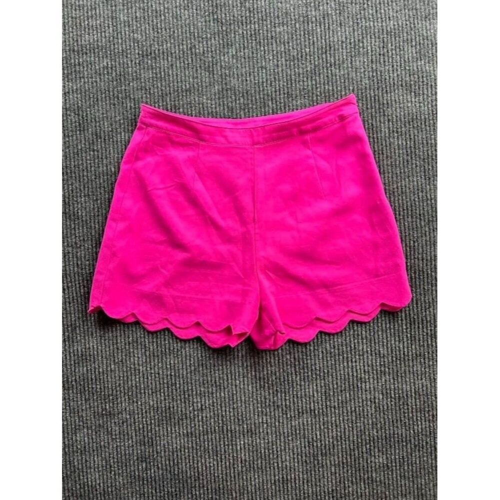 Hot Pink Scalloped Hem Shorts High Waisted Neon Summer Festival Size Medium